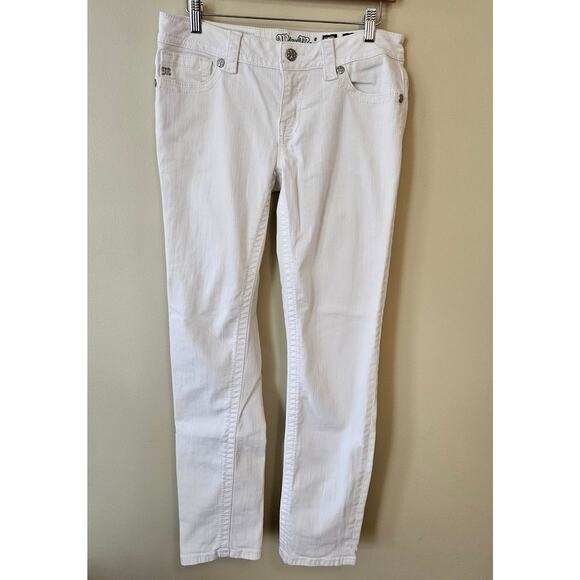 Miss Me Mid-Rise Skinny Jeans, Size 30 Stretch White Flap Embellished - Picture 2 of 7